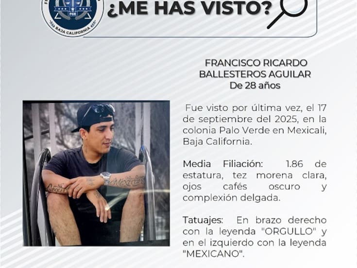 Francisco Ricardo Ballesteros Aguilar, de 28 años, no ha vuelto a casa desde hace casi dos semanas.
