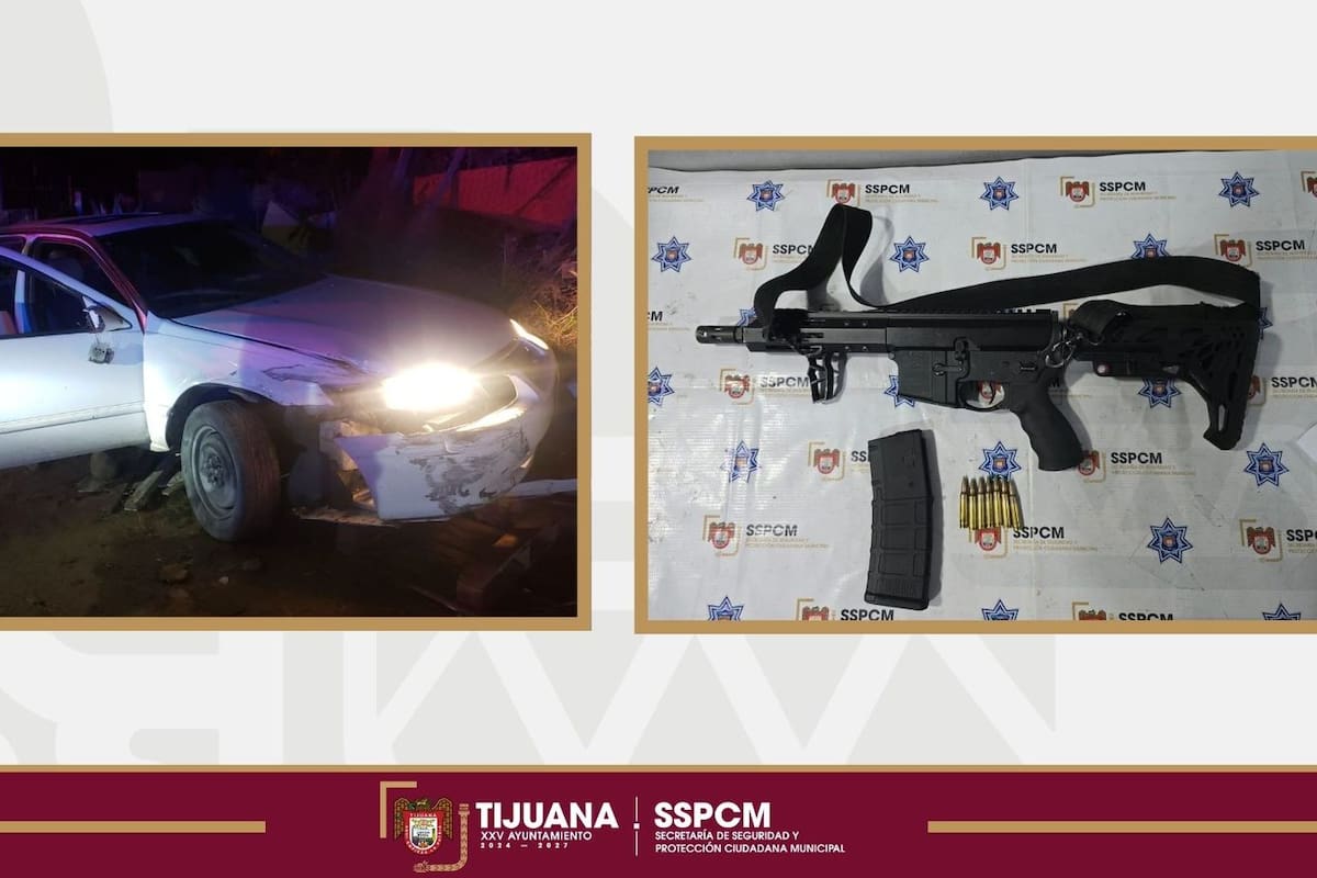 Aseguran arma de fuego de grueso calibre y vehículo abandonados en la colonia Rancho Las Flores