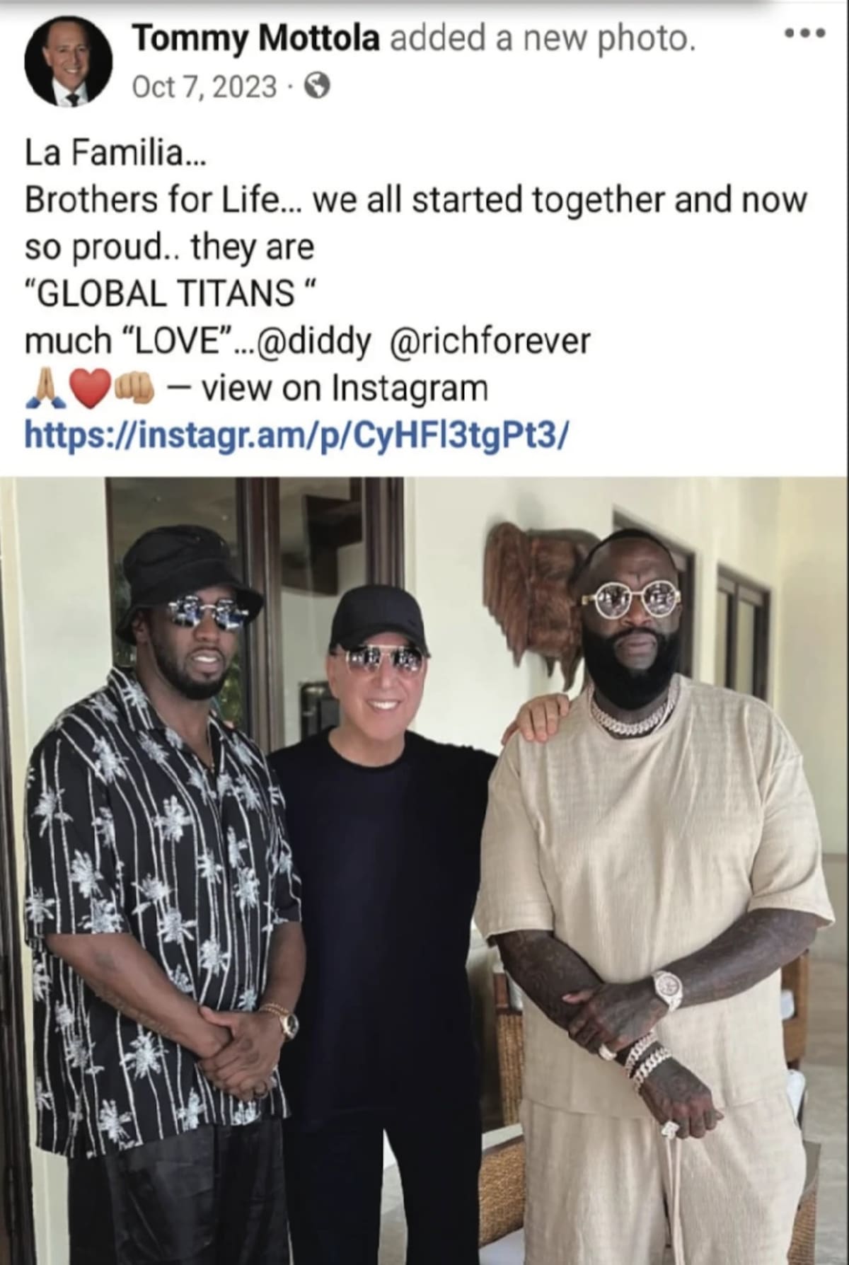 Tommy Mottola se refirió a "Diddy" como "Hermanos de por vida"