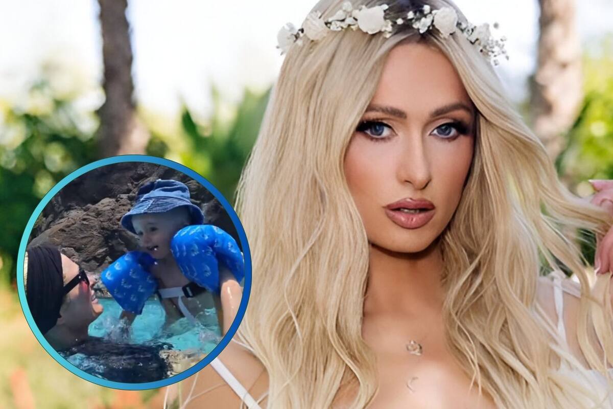 Paris Hilton desata burlas por poner al revés el chaleco salvavidas de su hijo