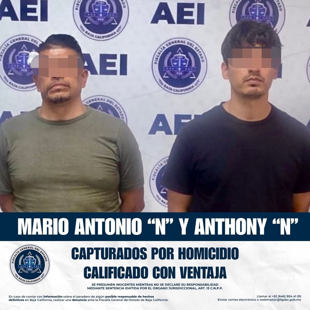 Mario Antonio “N” y Anthony “N”, detenidos por su probable participación en el homicidio ocurrido dentro de un centro de rehabilitación en Tijuana. Foto: Cortesía
