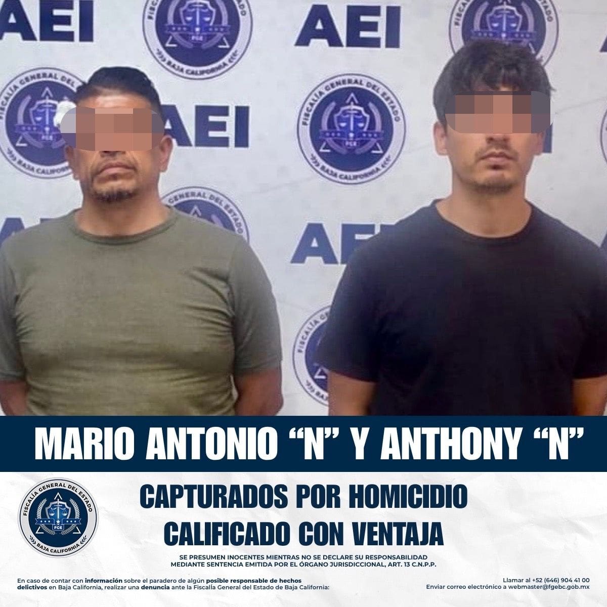 Mario Antonio “N” y Anthony “N”, detenidos por su probable participación en el homicidio ocurrido dentro de un centro de rehabilitación en Tijuana. Foto: Cortesía