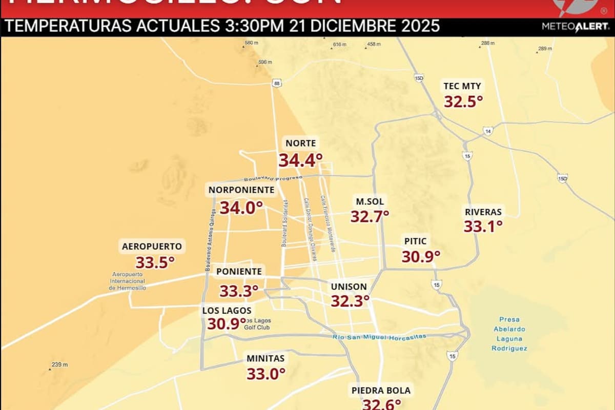 Hermosillo rompe récord de temperatura en diciembre con más de 34 °C