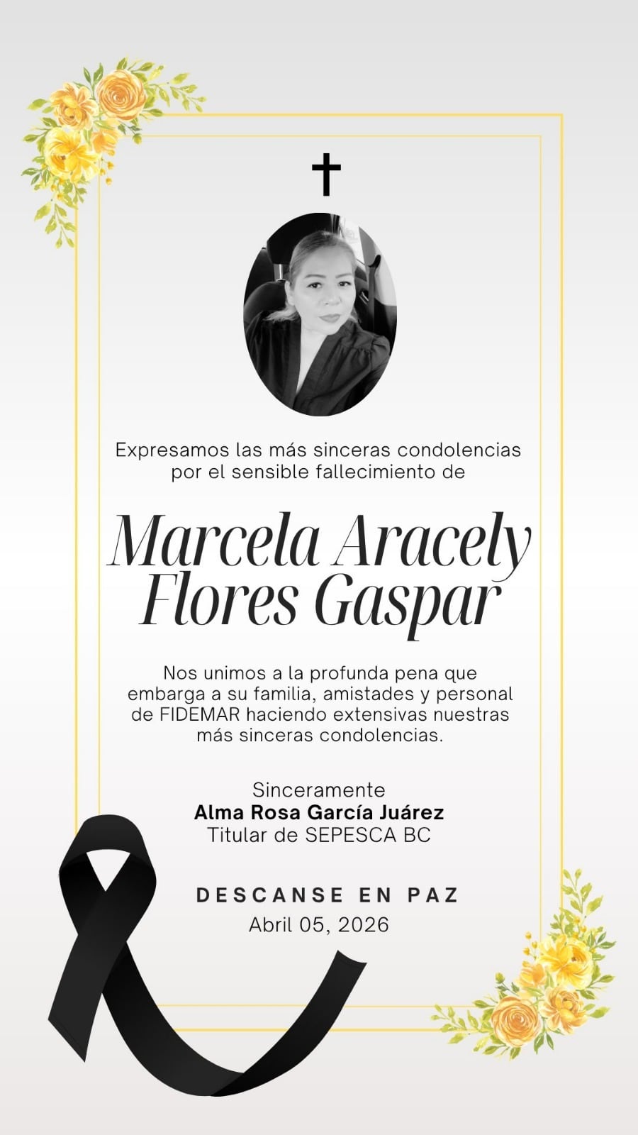 Marcela Aracely Flores Gaspar, esposa del funcionario también fallecido. Foto: Especial