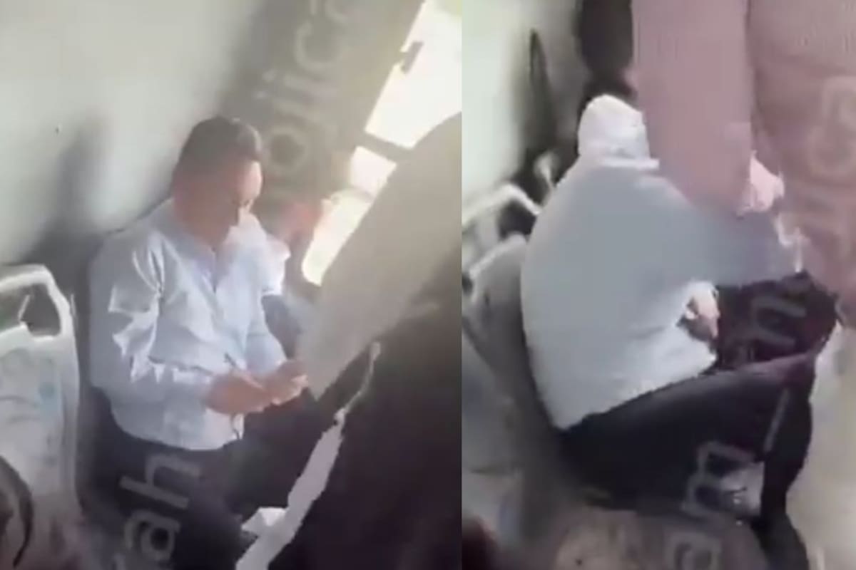 VIDEO: Captan a hombre tomando fotos a una joven en transporte público y lo agarran a golpes