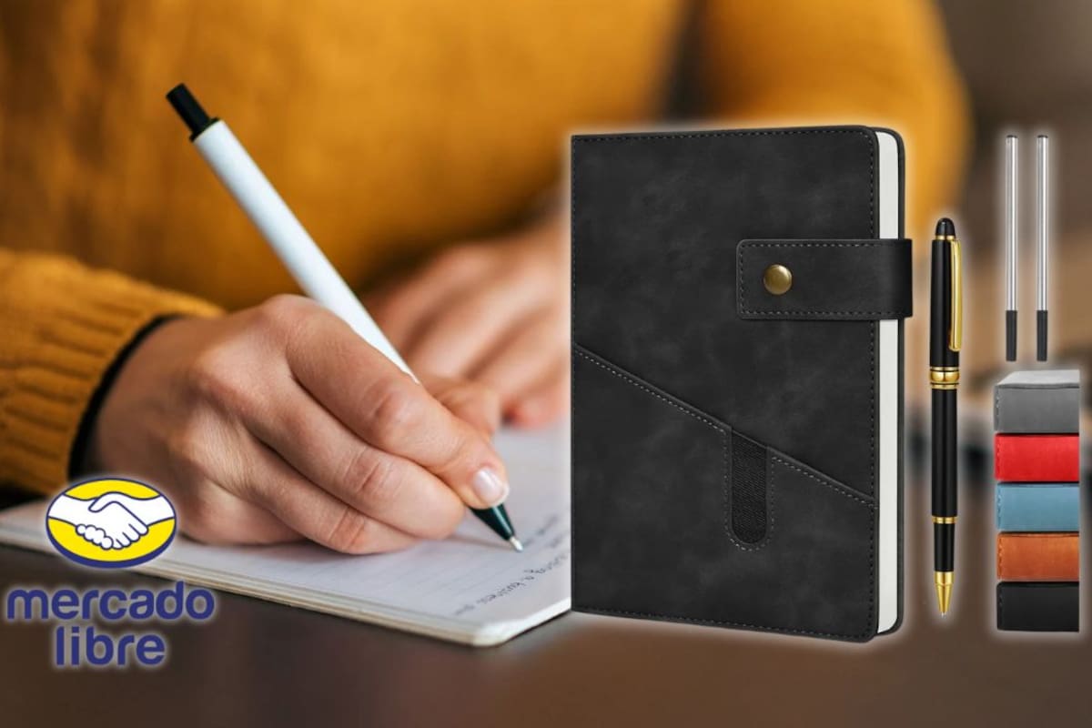 Un cuaderno de piel vegana formato A5 con bolígrafo metálico baja a 117 pesos tras un descuento del 57 por ciento en Mercado Libre