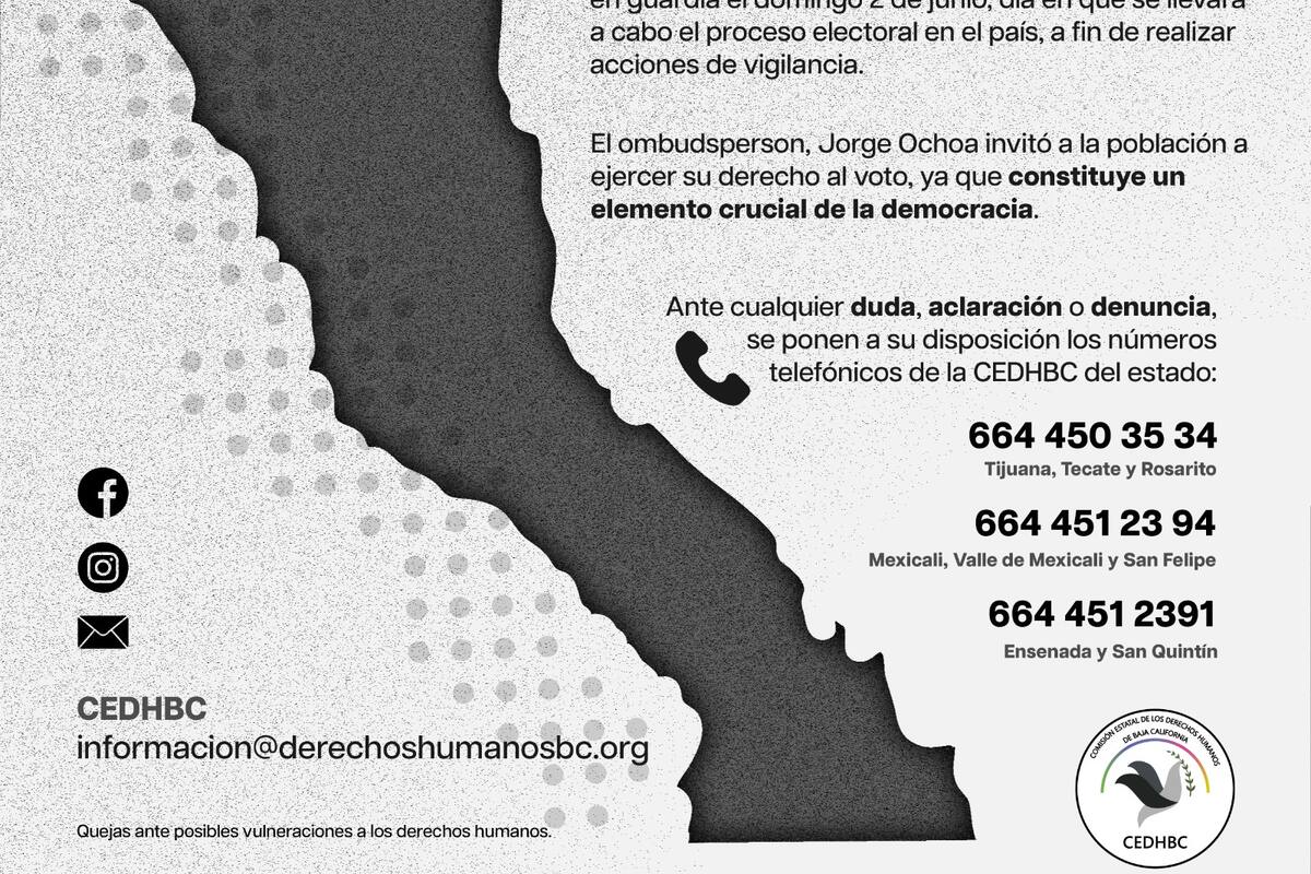 CEDHBC mantendrá guardia el domingo 2 de junio