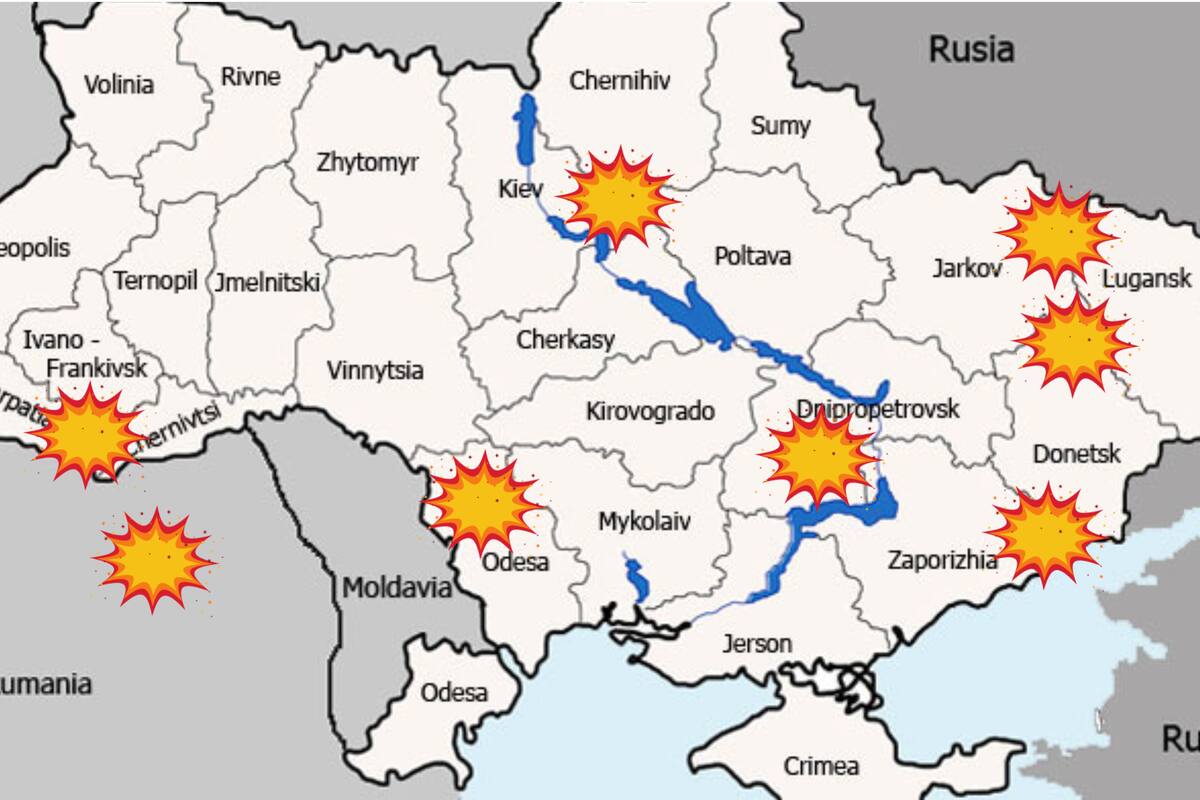 Mapa de los bombardeos en Ucrania; zonas y ciudades atacadas