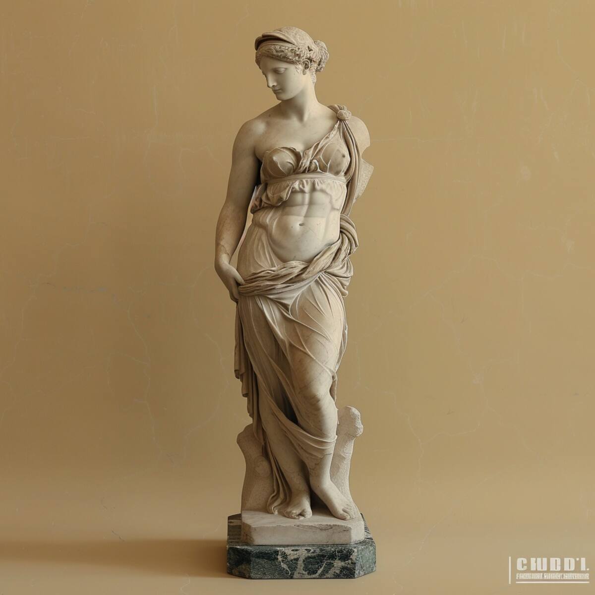 La diosa emerge con una presencia imponente.