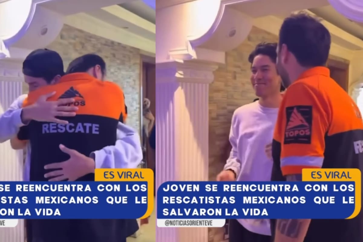 “Amamos a los topos mexicanos”: Joven venezolano se reencuentra con los rescatistas mexicanos que le salvaron la vida
