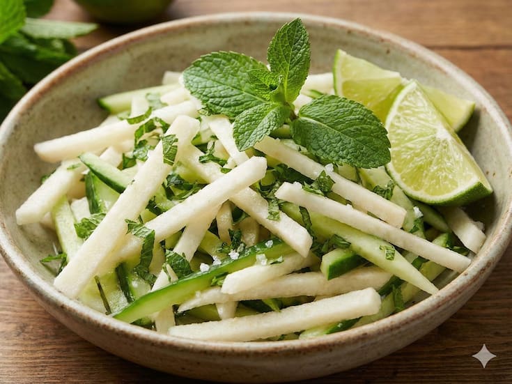Ensalada fresca de pepino, jícama y menta