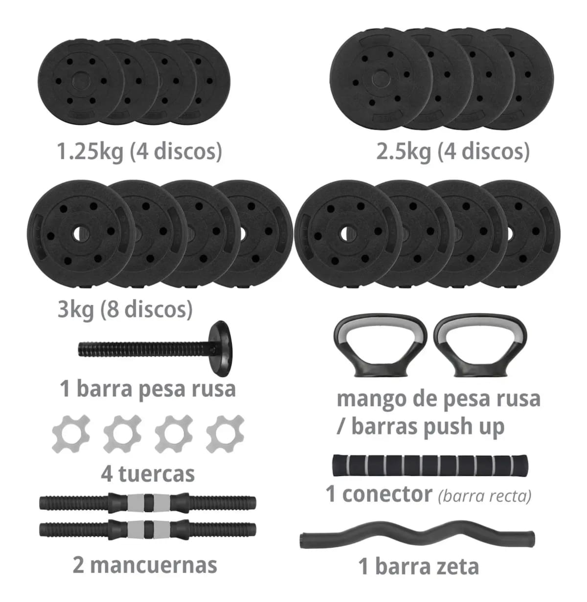 Set de mancuernas y pesa rusa ajustable de 40 kg | Mercado Libre