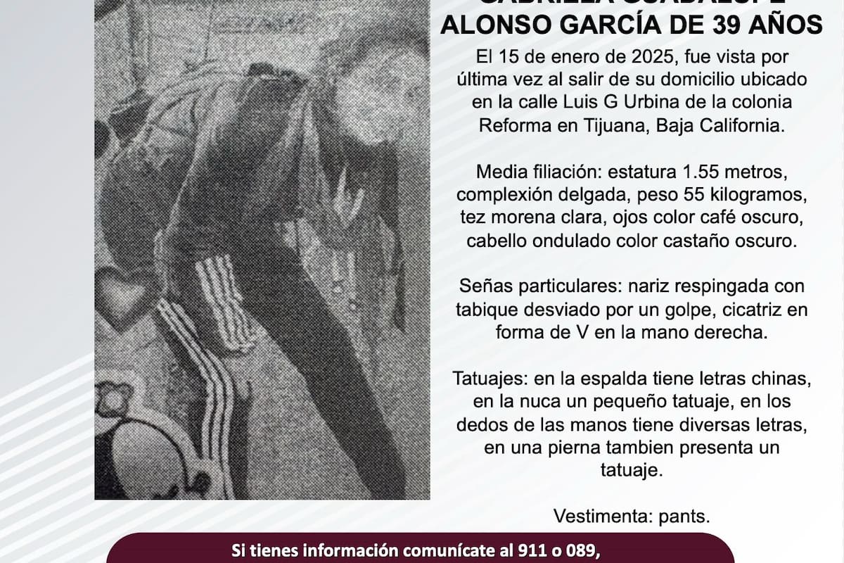 Se busca a Gabriela Guadalupe Alonso García de 39 años