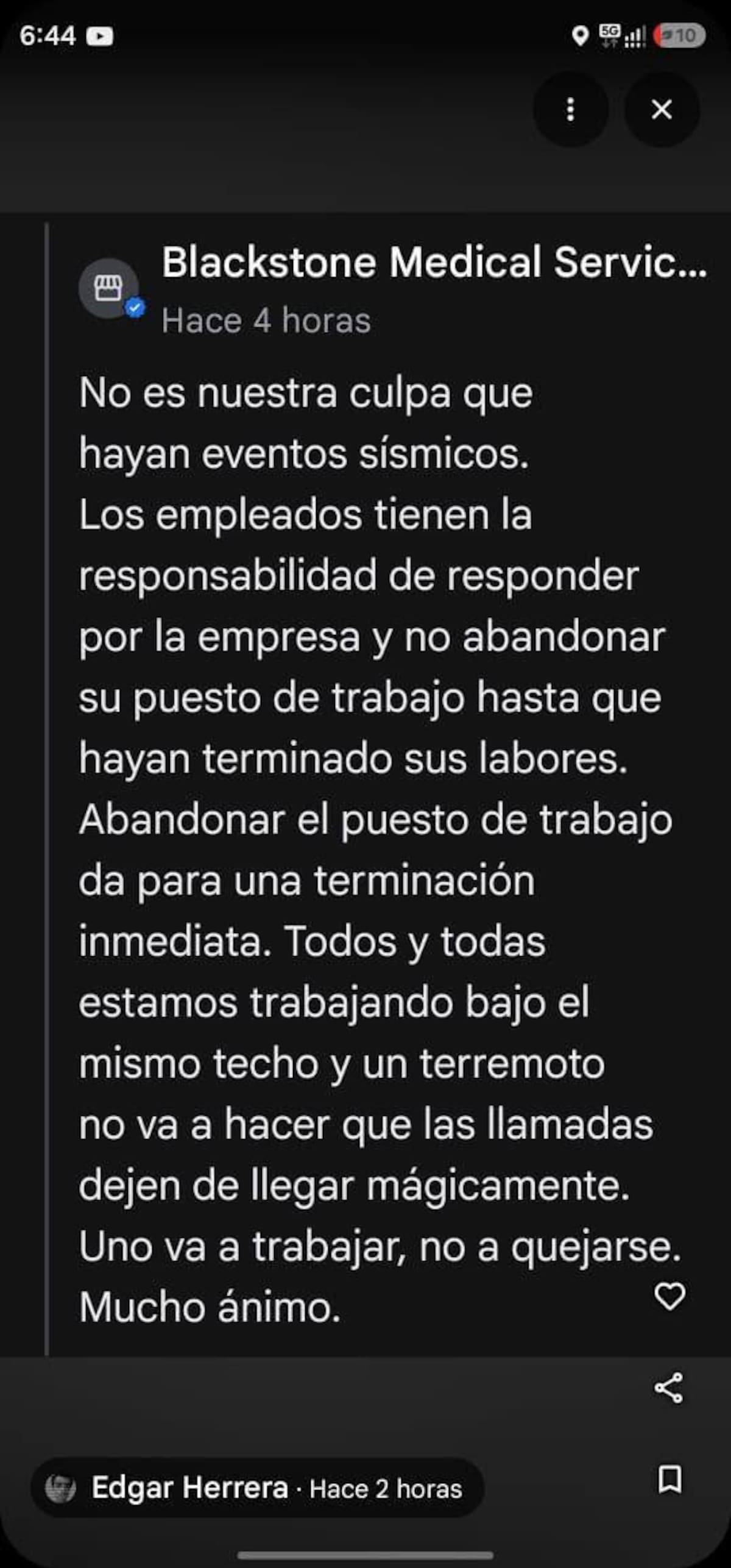 Blackstone Medical Services actuará contra comentarios que critiquen su actuar ante sismos en Colombia. | Captura de video