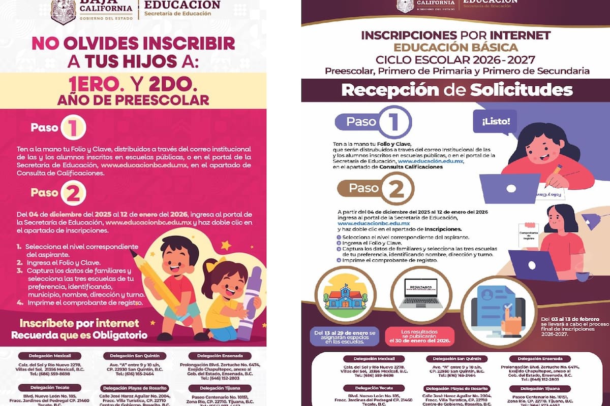 Últimos días para inscripciones en línea a preescolar, primaria y secundaria en BC