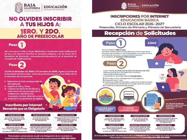Últimos días para inscripciones en línea a preescolar, primaria y secundaria en BC