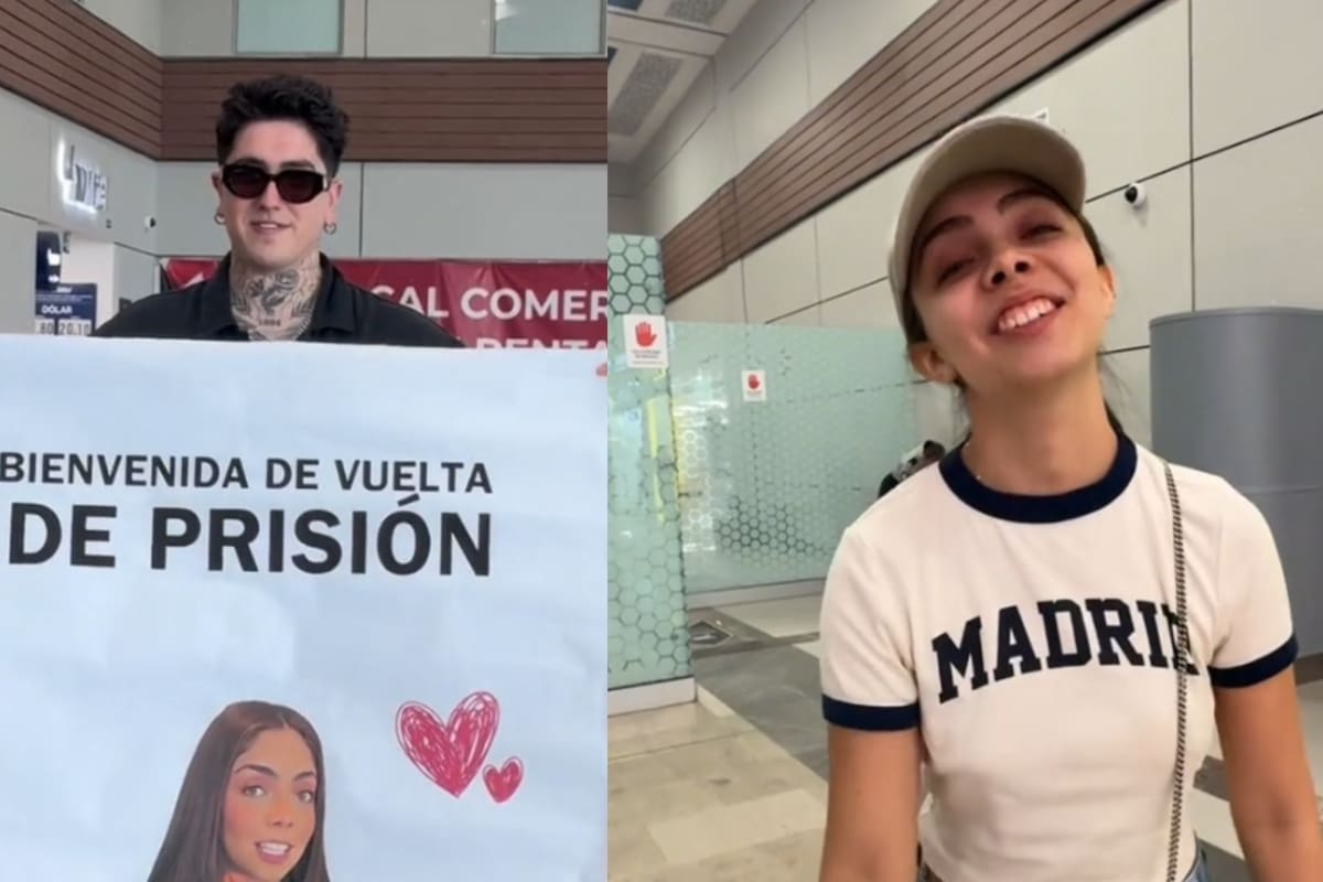 “Bienvenida de vuelta de prisión”: Influencer recibe a su novia en el aeropuerto con un extraño cartel