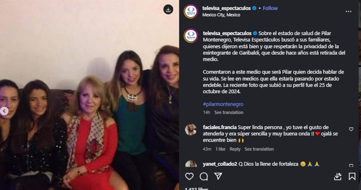 Familia de Pilar Montenegro asegura que se encuentra bien / Instagram @televisa_espectaculos