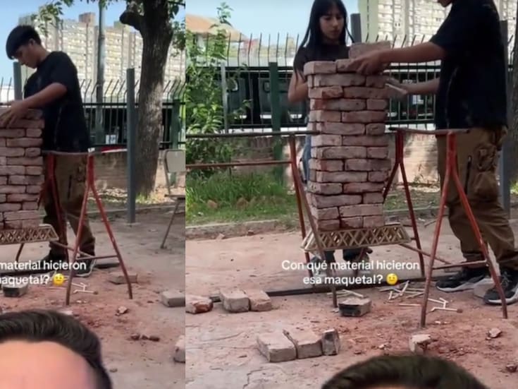 Jóvenes construyen maqueta de un puente con palillos y demuestran su resistencia colocándole ladrillos, volviéndose virales en redes sociales