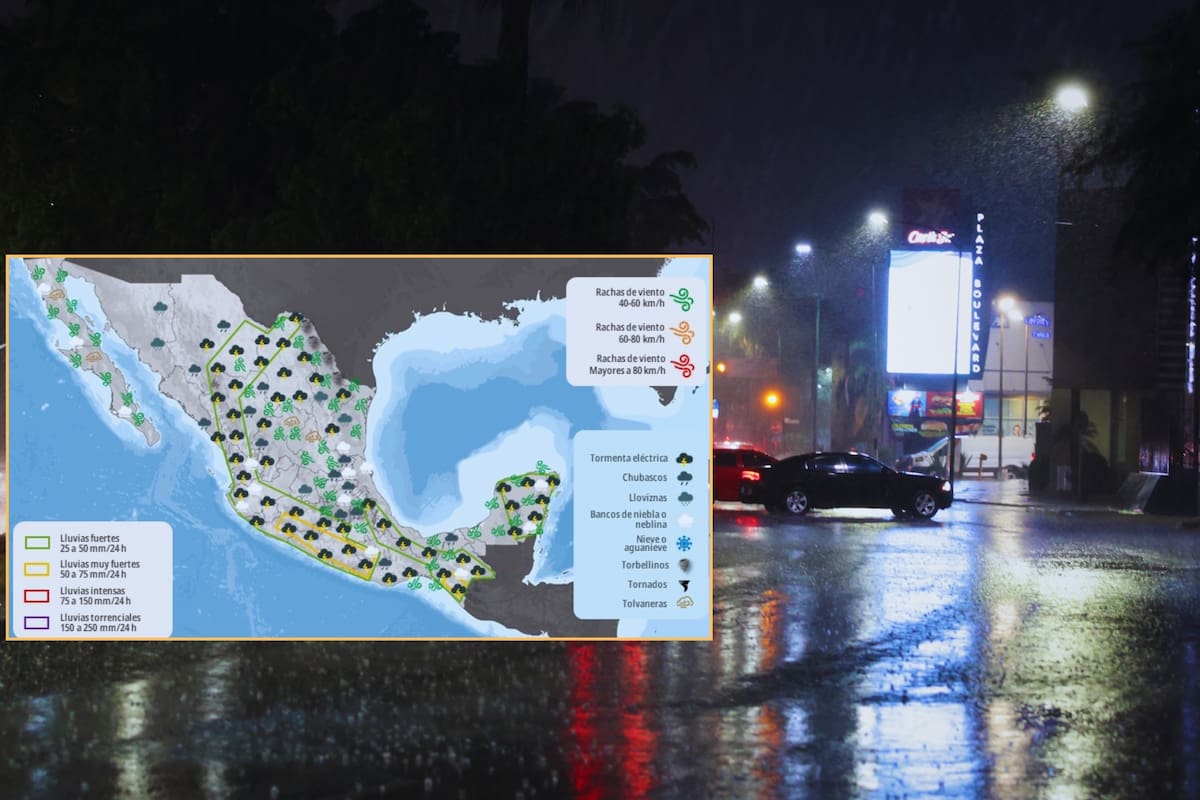SMN advierte que lluvias peligrosas de hasta 75 mm y vientos 80 km/h se registrarán en estos estados