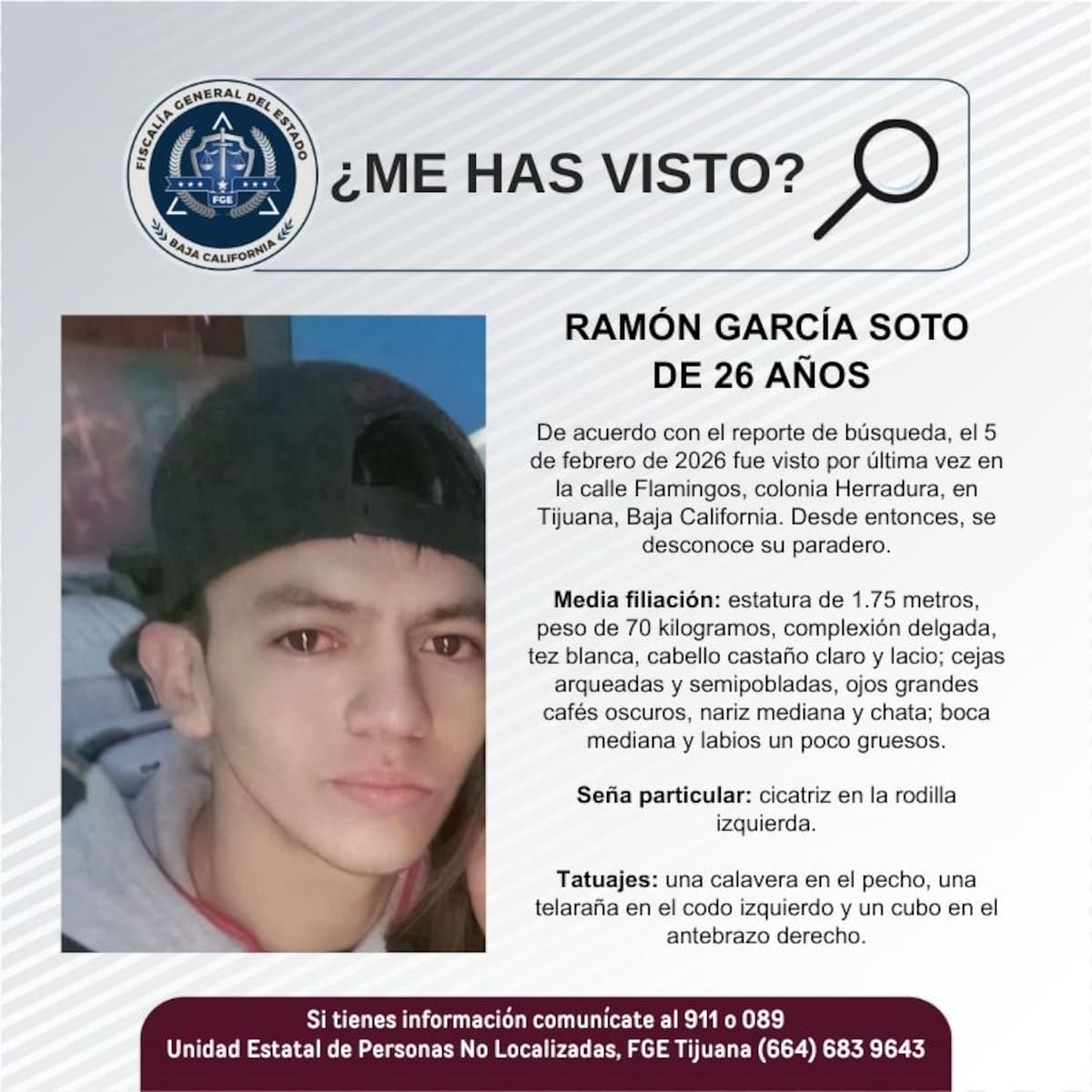 Fue visto por última vez el 5 de febrero de 2026.