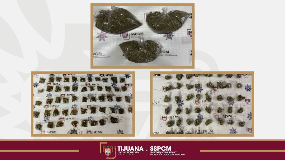 Tres personas fueron detenidas en distintos puntos de Tijuana por presuntos delitos contra la salud, tras el aseguramiento de diversas dosis de droga. Foto: Cortesía
