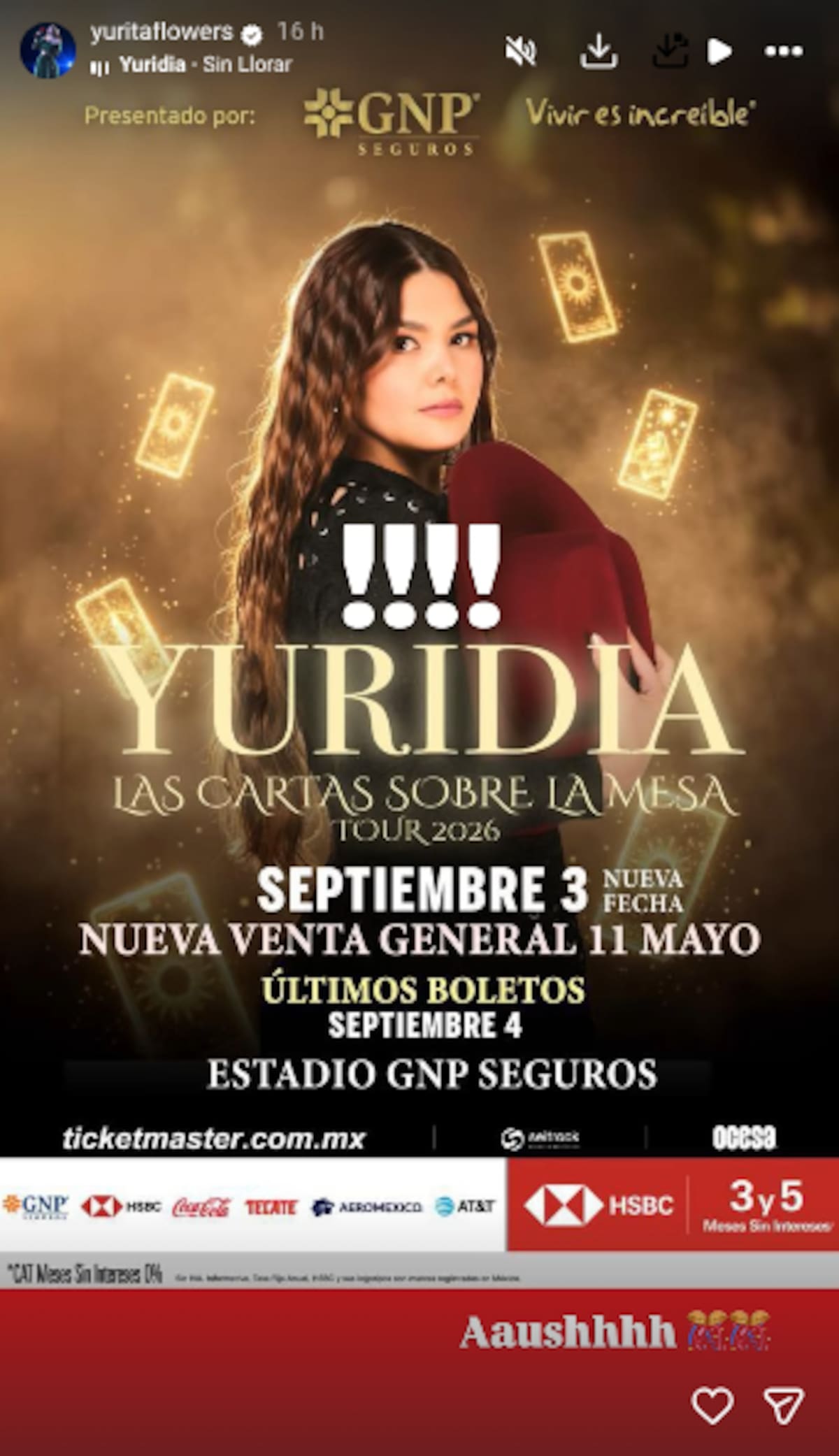 Yuridia abre segunda fecha en CDMX luego del éxito de ventas en el Estadio GNP Seguros | Foto: IG (@yuritaflowers)