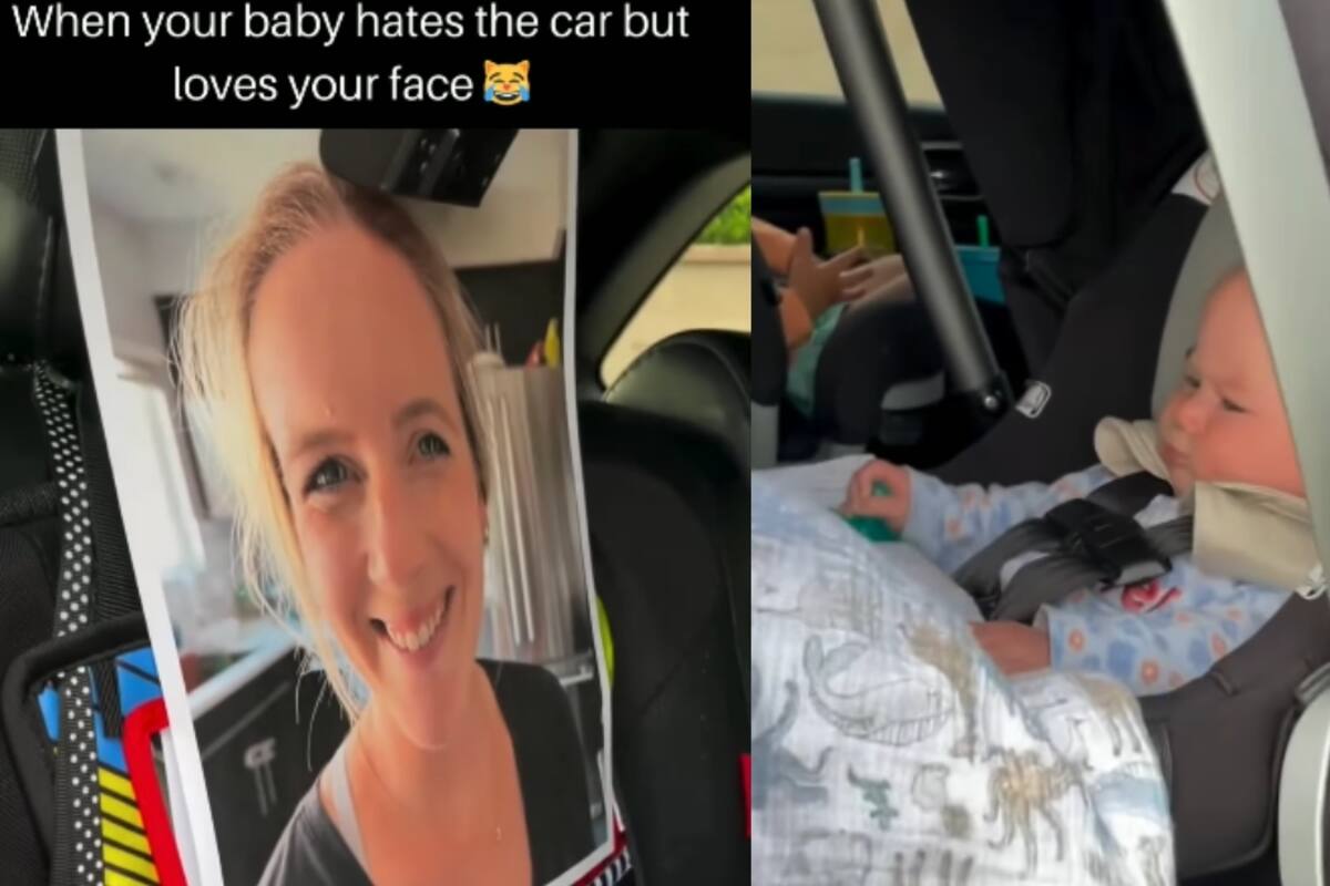 Una madre coloca una foto de ella en el asiento trasero para que su bebé no llore mientras está en su silla