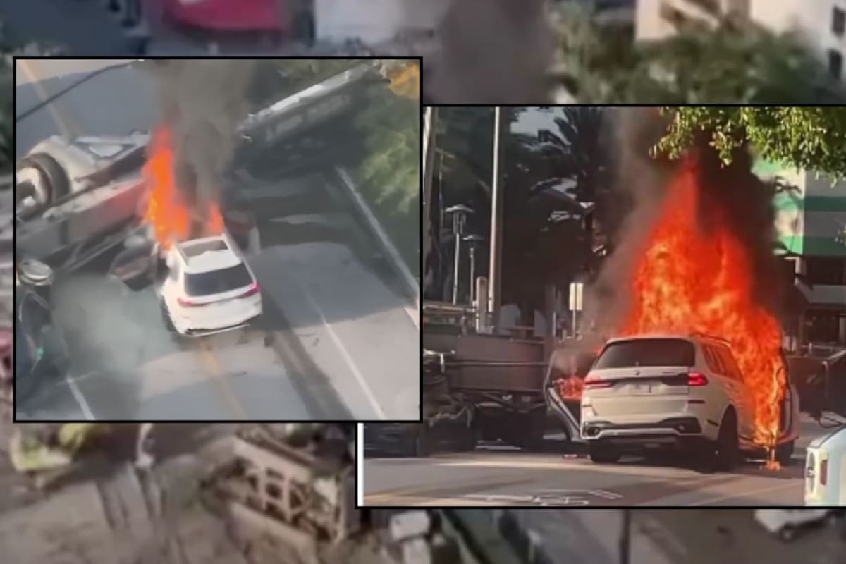 Una grúa cae en Miami y deja cuatro personas hospitalizadas con heridas leves, una de ellas se encontraba dentro de un automóvil