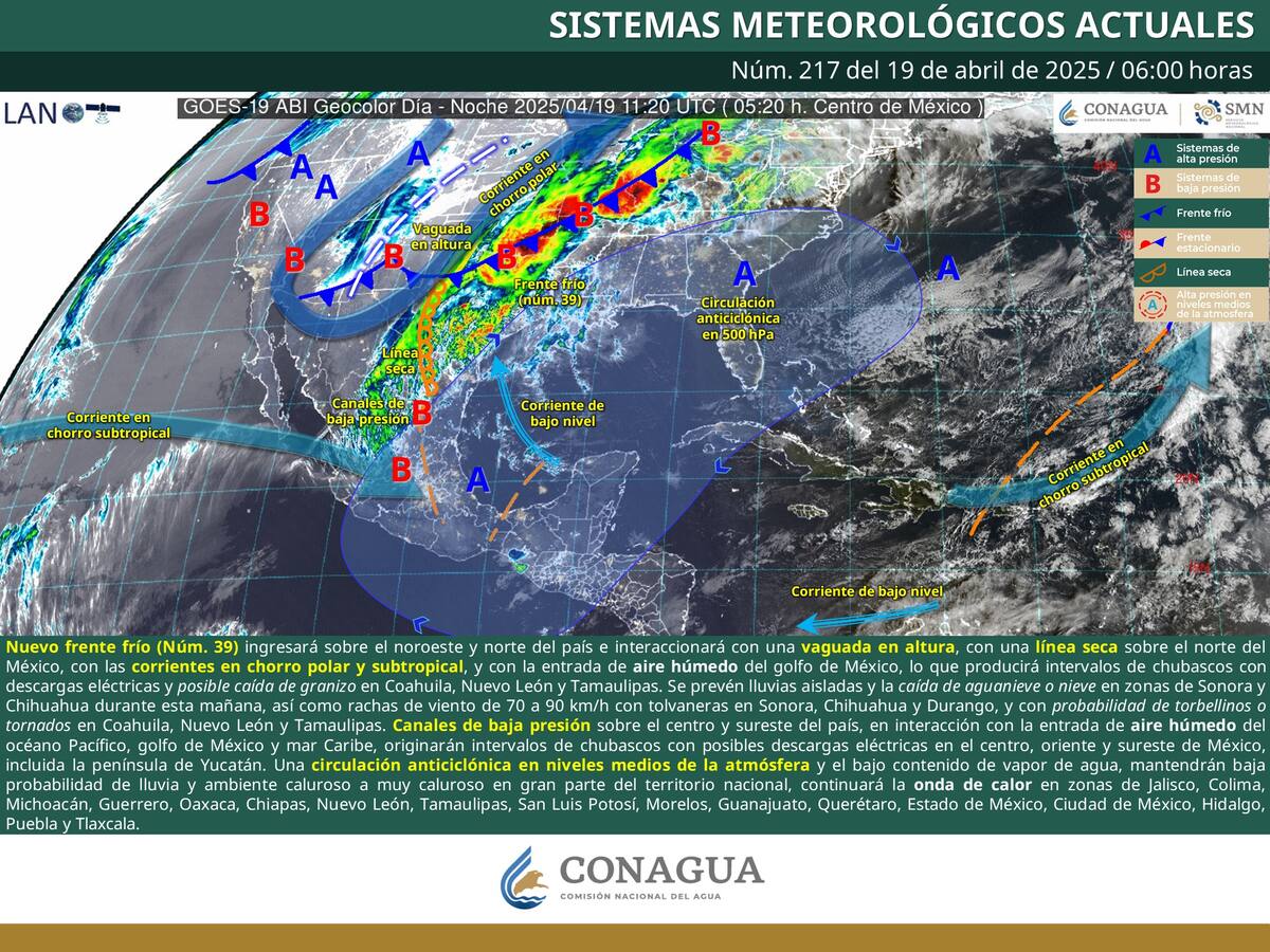 Imagen de los sistemas meteorológicos actualmente activos en el País este sábado 19 de abril.