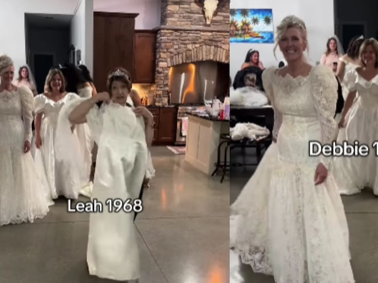 Mujeres celebran una fiesta usando sus vestidos de novia originales y se vuelven virales