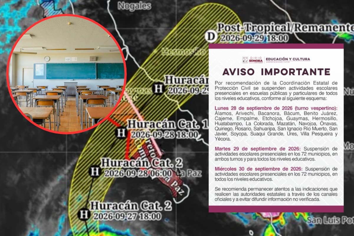 Suspenden clases presenciales en los 72 municipios de Sonora por lluvias extraordinarias y vientos fuertes de “Polo”