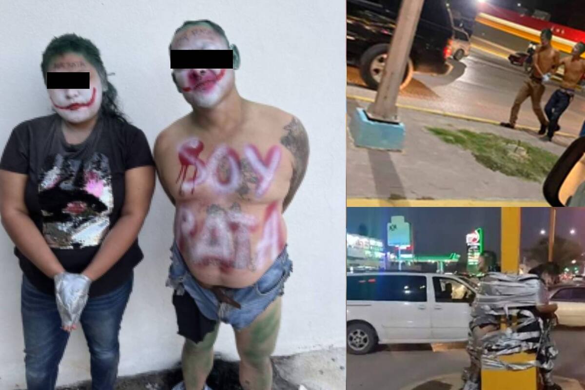Amarrados y pintados como "El Joker” circularon por las calles estos presuntos ladrones