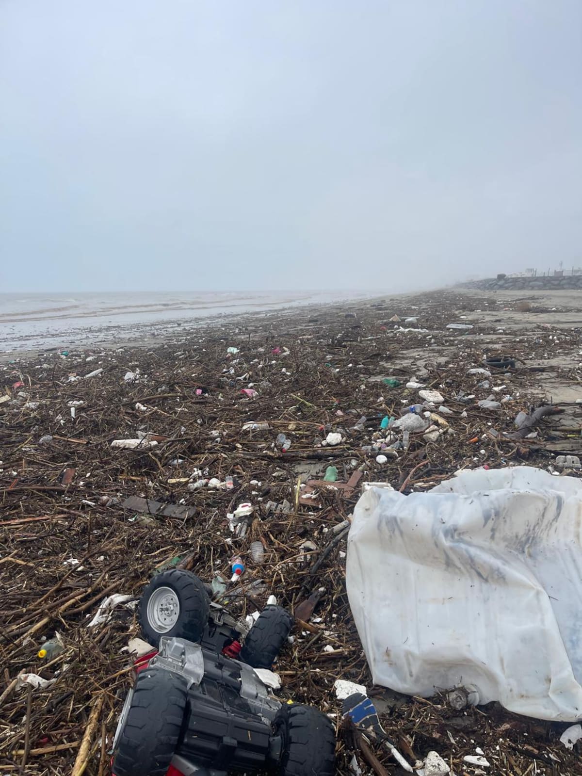 Las corrientes generadas por las lluvias dejaron más de 19 toneladas de basura y palizada en la playa centro de Rosarito. Foto: Carmen Gutierrez