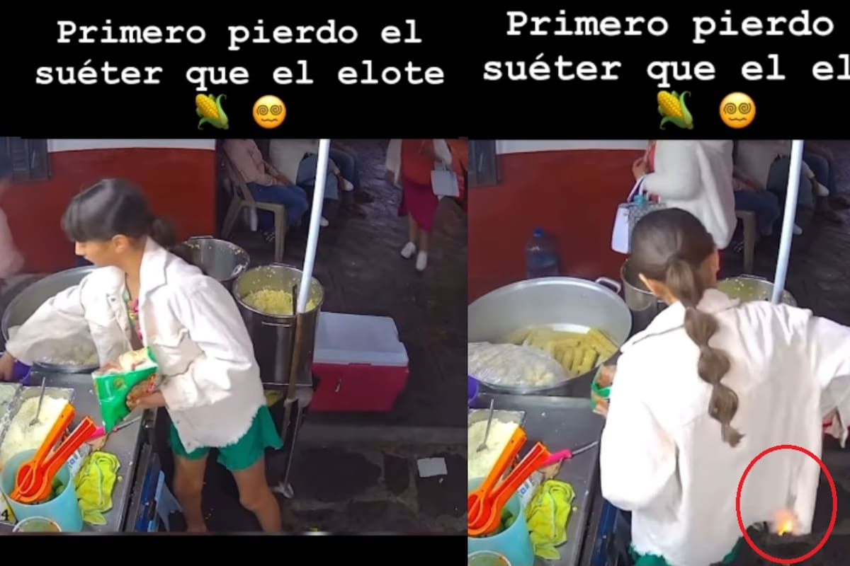 Joven se incendia el saco mientras servía sus tostielotes… pero nunca soltó la botana