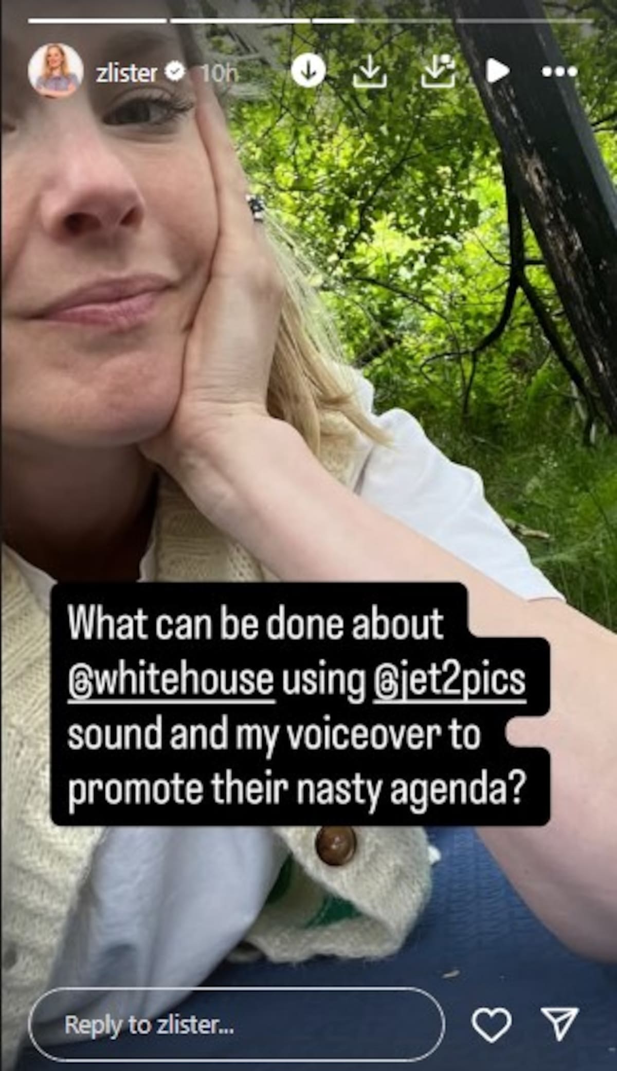 Zoe Lister reacciona al video de la Casa Blanca / Instagram @zlister