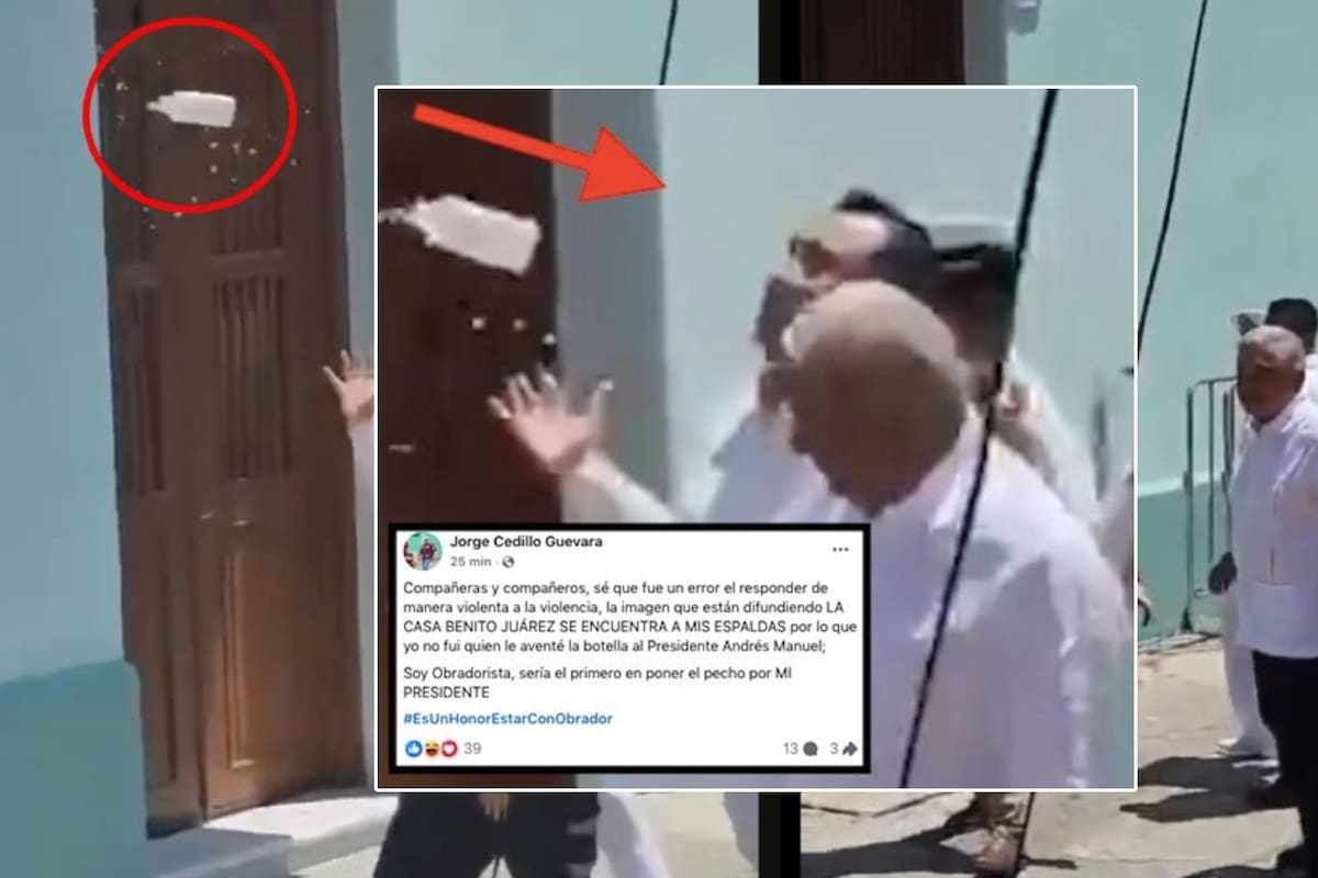 Identifican a presunto lanzador de botella contra AMLO y lo increpan