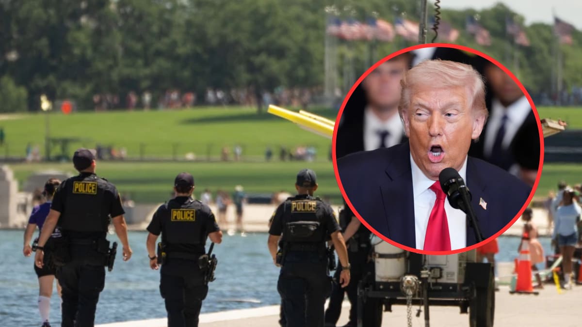 Trump atribuyó a presunto vandalismo las fallas en el estanque reflejante de Washington, donde el agua volvió a ponerse verde y el recubrimiento azul comenzó a desprenderse