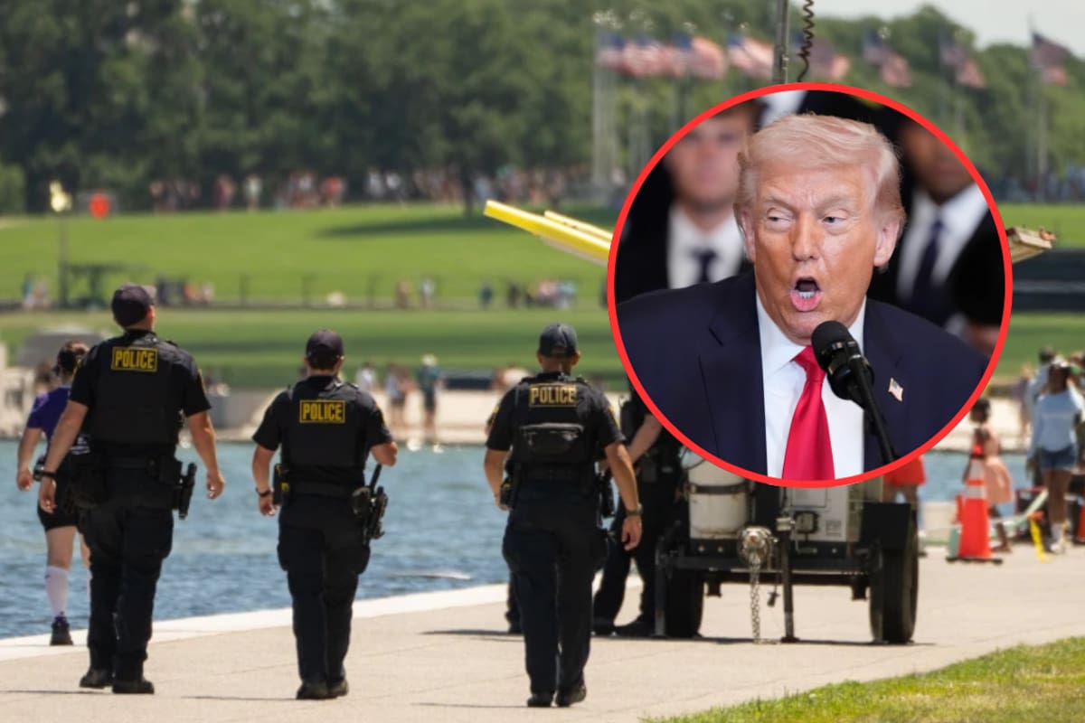 Trump atribuyó a presunto vandalismo las fallas en el estanque reflejante de Washington, donde el agua volvió a ponerse verde y el recubrimiento azul comenzó a desprenderse