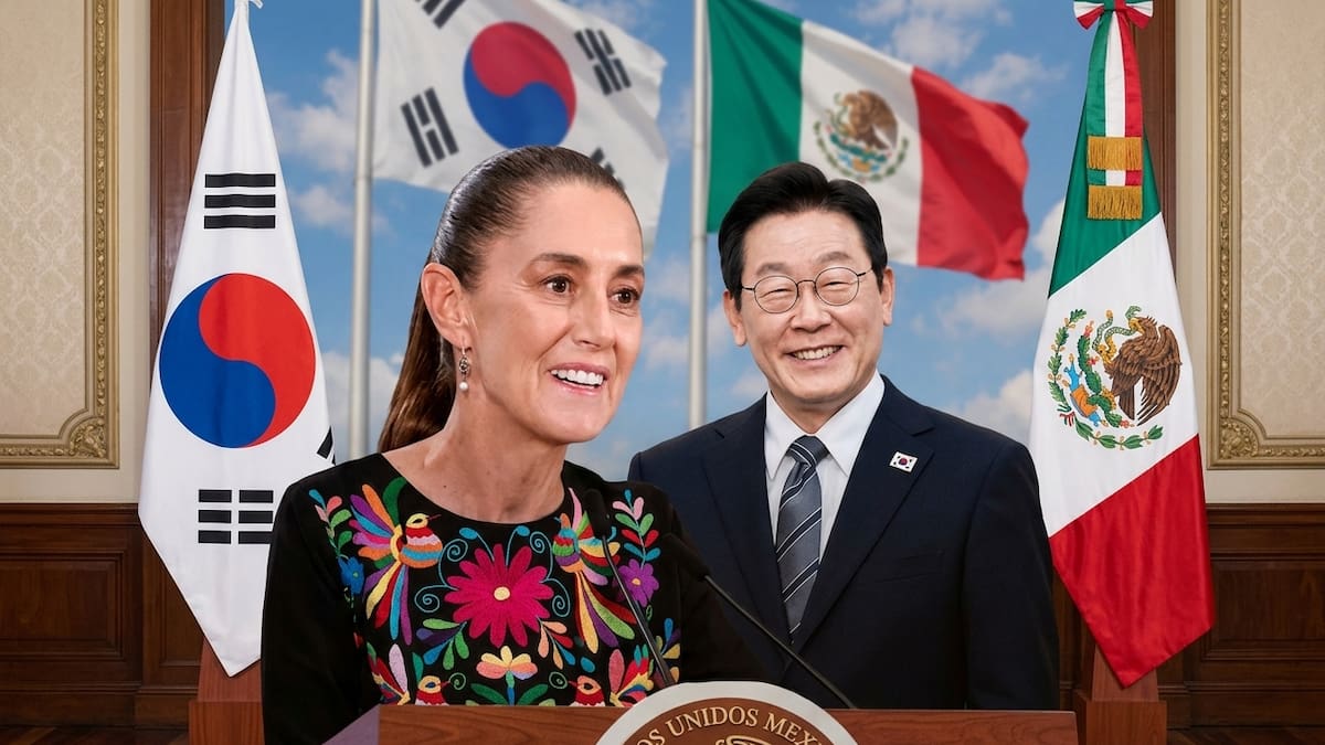 Claudia SHEINBAUM recibe al presidente de COREA DEL SUR en Palacio Nacional
