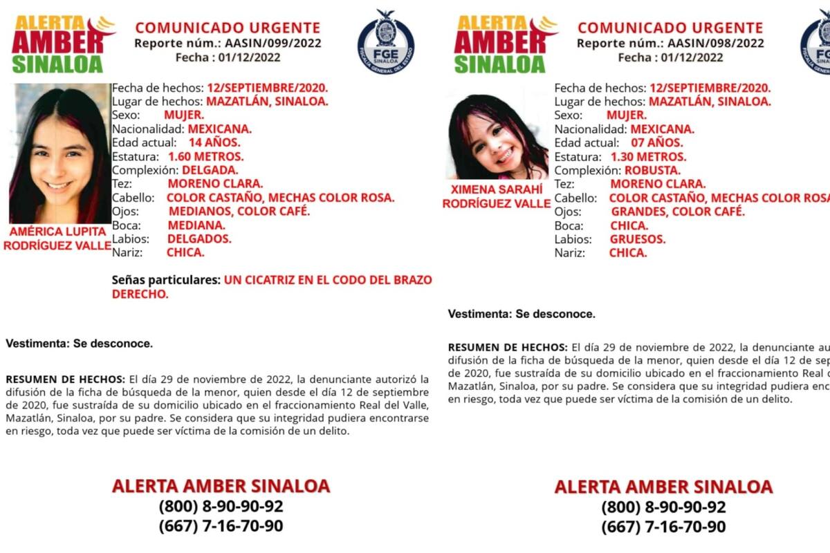 Alerta Amber Sinaloa: Buscan a América Lupita y Ximena Sarahí