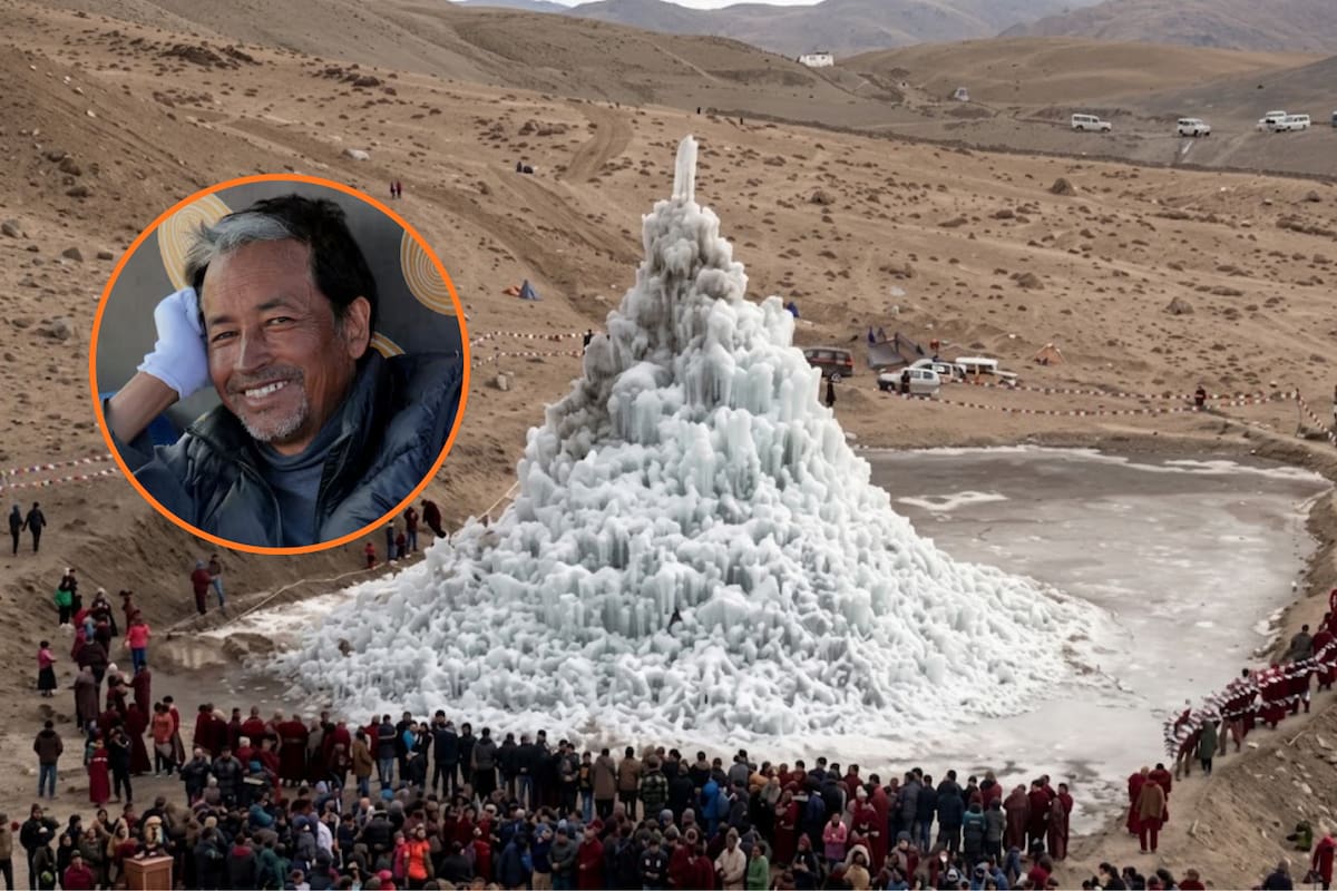 Un ingeniero de India creó glaciares artificiales para guardar agua durante el invierno y ahora sus estructuras de hielo abastecen a comunidades de agricultores durante la temporada de siembra