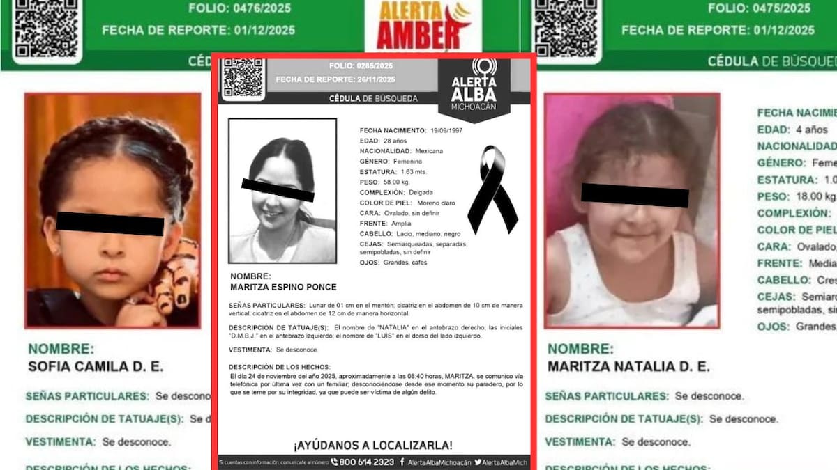 Sofía y Maritza, hermanitas de 6 y 4 años, están desaparecidas luego de que encontraron el cadáver de su madre dentro de un tambo en el río Santa Bárbara, en Uruapan; temen que les haya pasado algo grave