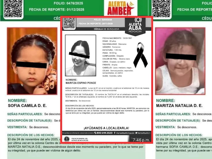 Sofía y Maritza, hermanitas de 6 y 4 años, están desaparecidas luego de que encontraron el cadáver de su madre dentro de un tambo en el río Santa Bárbara, en Uruapan; temen que les haya pasado algo grave