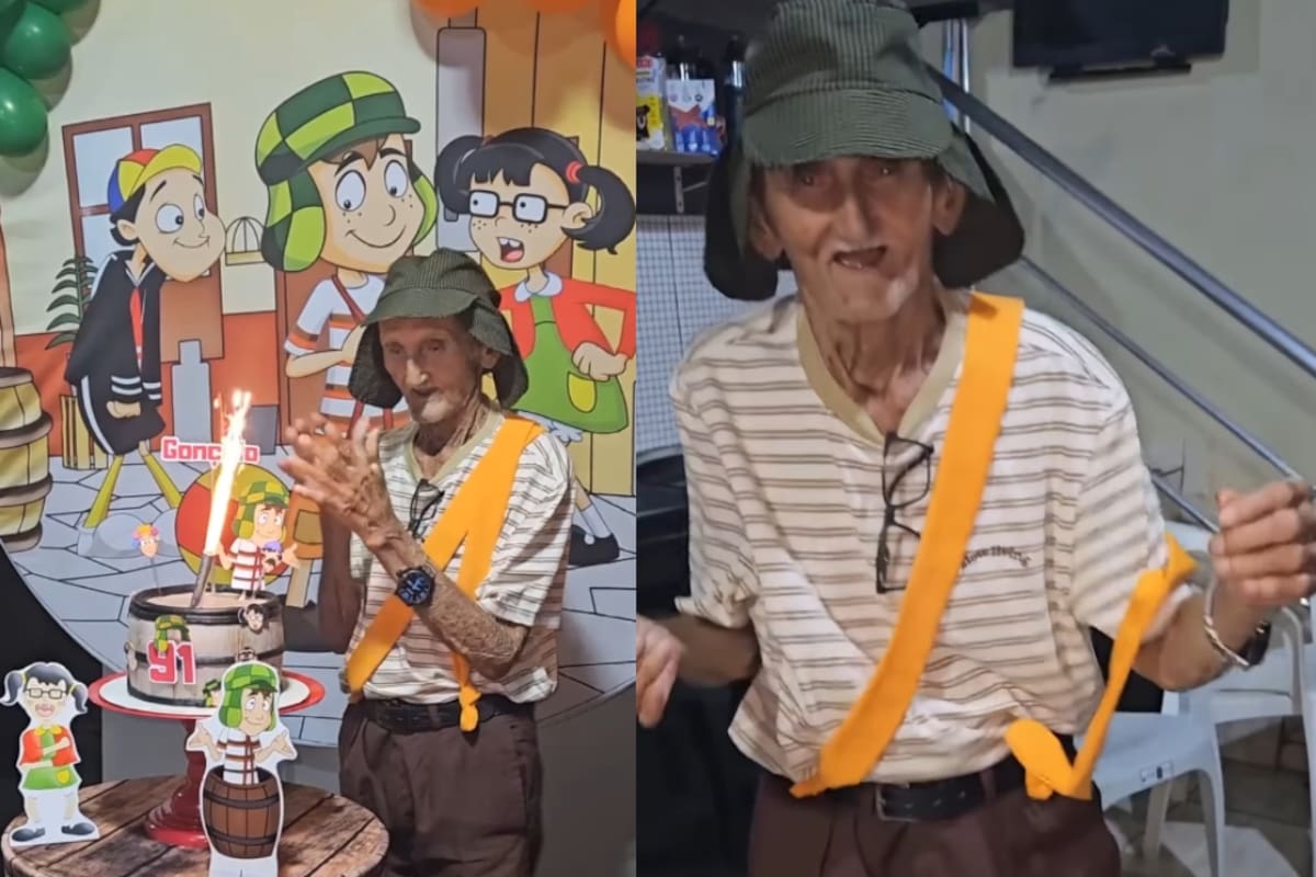 Adulto mayor de 91 años celebra su cumpleaños con una fiesta temática de El Chavo del 8