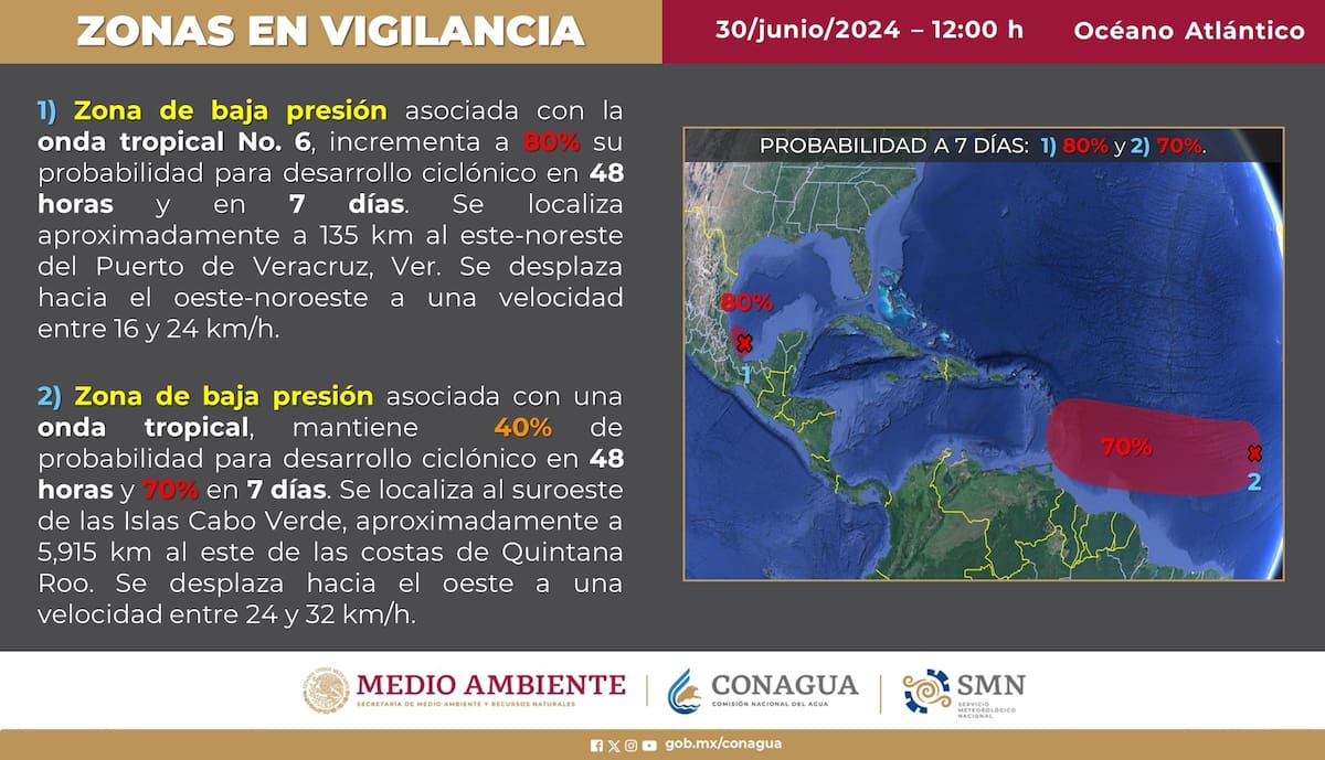 Conagua señala que existe un 80% de probabilidad de que el sistema detectado en el Golfo de México llegue al País como ciclón. | Twitter