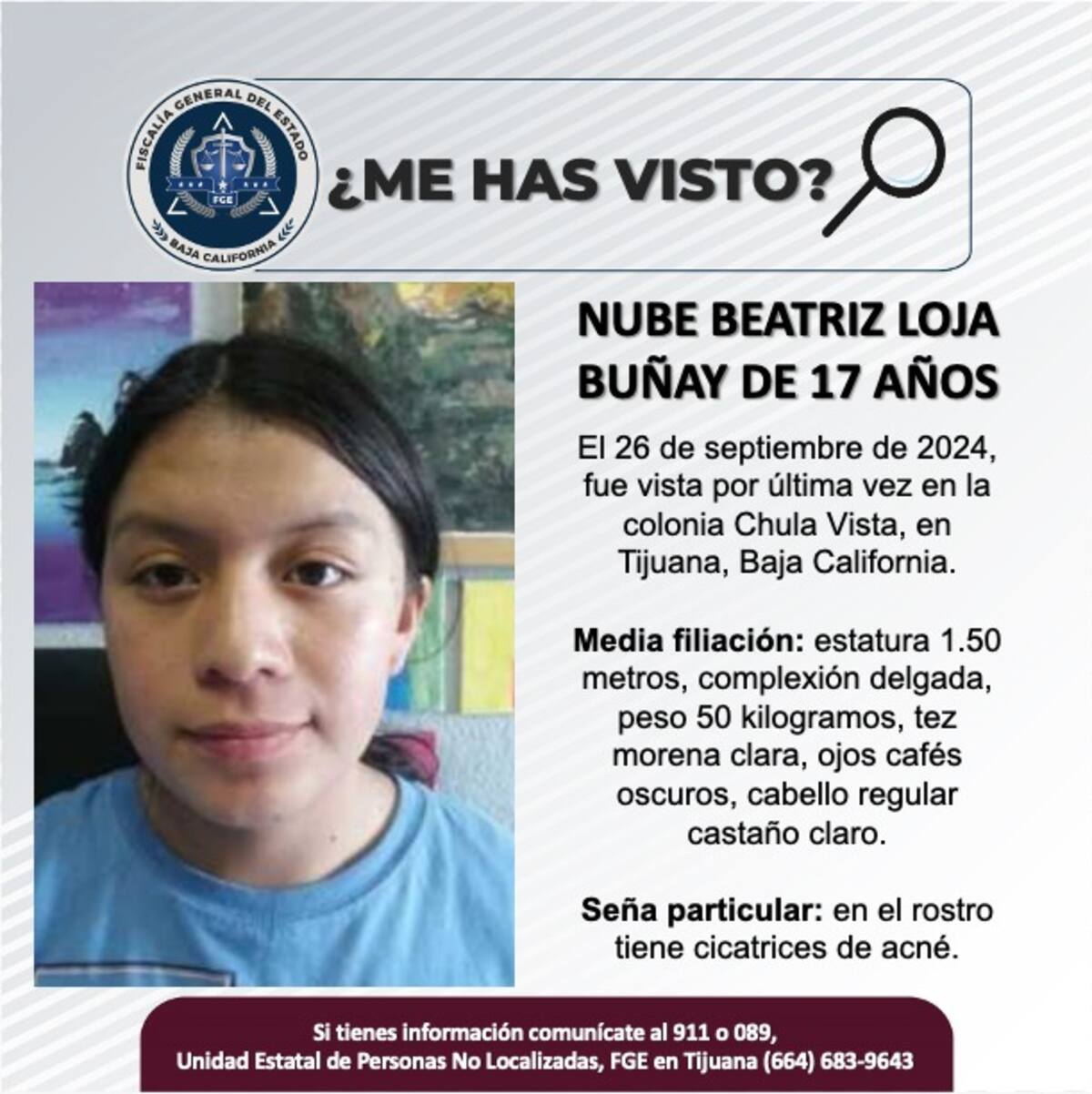 Nube Beatriz Loja Buñay fue vista por última vez el 26 de septiembre del 2024.