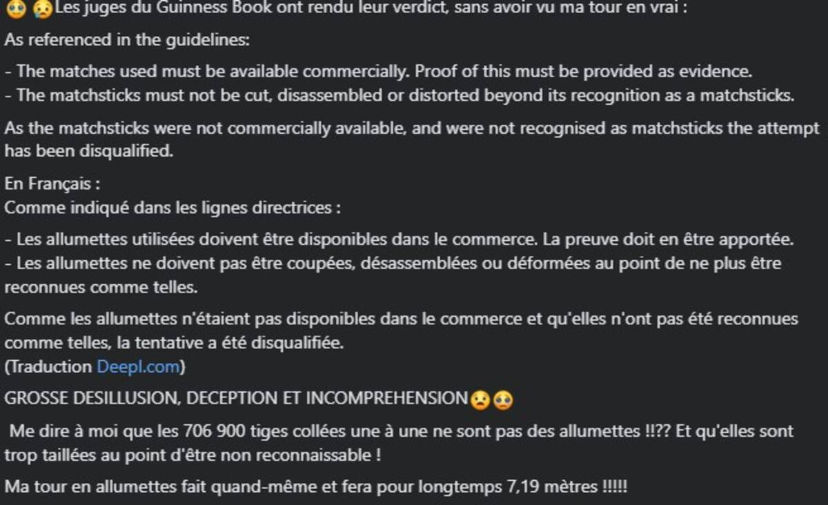 Publicación de Richard Plaud sobre el veredicto del Libro Guiness.