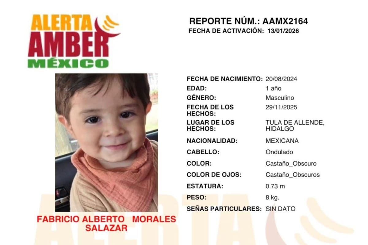 Activan Alerta Amber para Fabricio Alberto Morales Salazar de 1 año