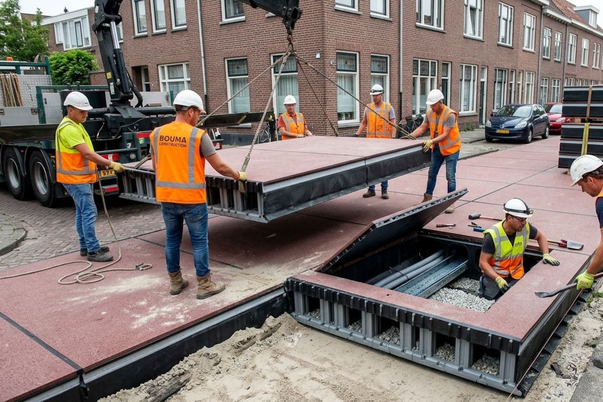 Ingenieros de Países Bajos crearon una ciclovía con plástico reciclado que retiene agua de lluvia y facilita el acceso a tuberías y cables sin romper el pavimento